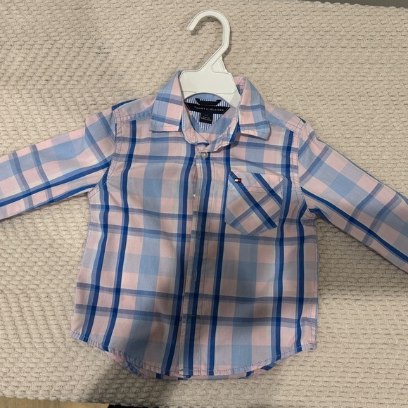 Tommy Hilfiger Other - Tommy Hilfiger Boys Light Pink & Light Blue Plaid Button-Down Shirt